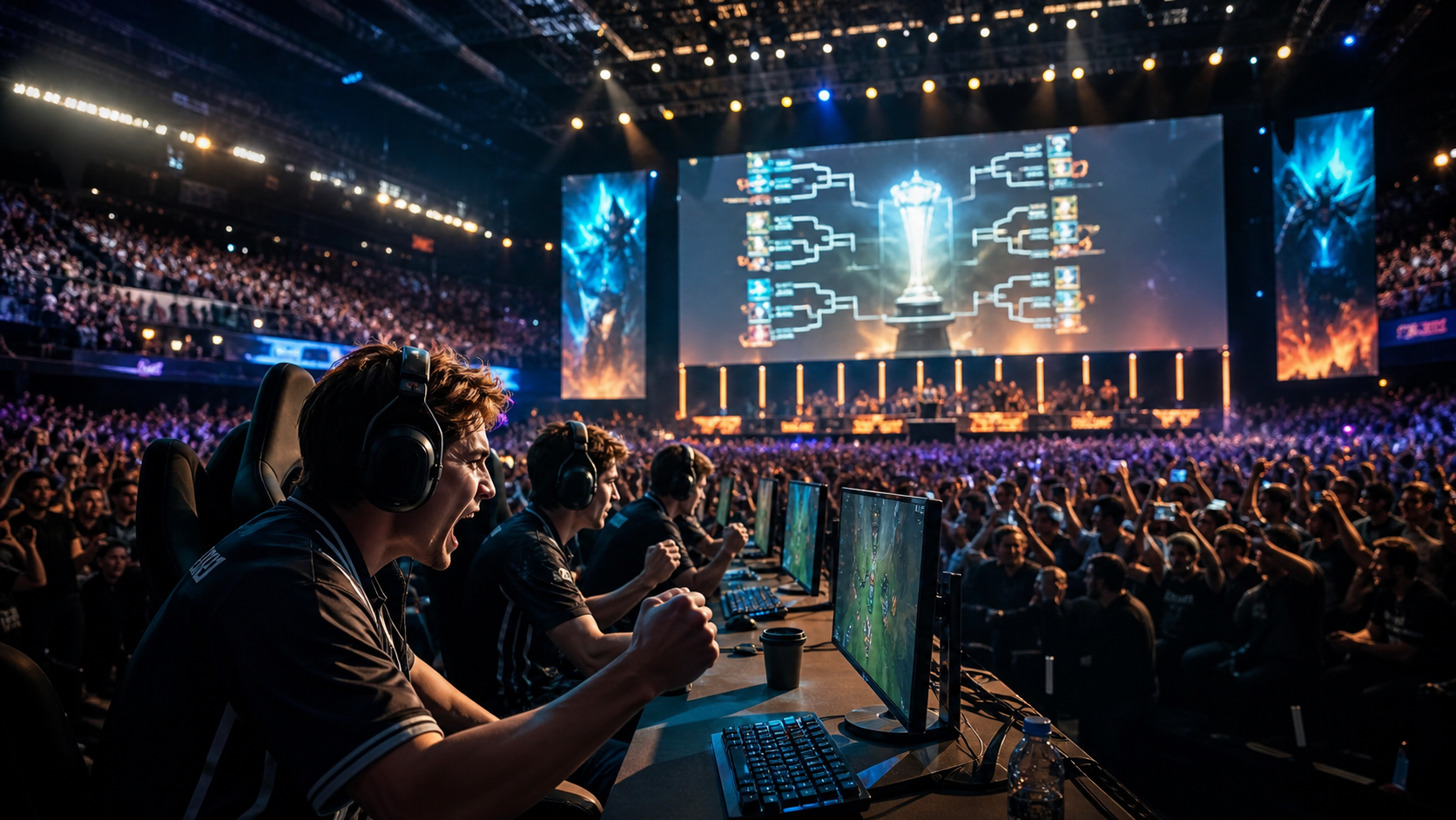 Finale esport avec bracket lumineux en arène